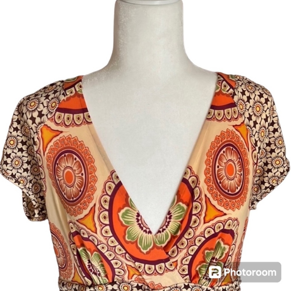 Dressbarn Orange Boho Paisley Print Dress Size 12 - Picture 4 of 14